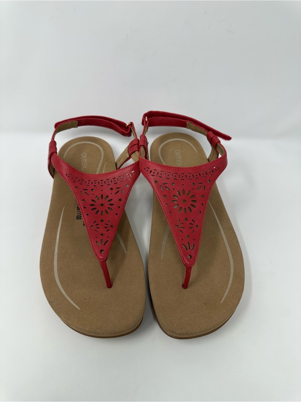Aetrex Quinn Memory Foam Arch Support Adjustable Thong Women Sandal Red Size 10
